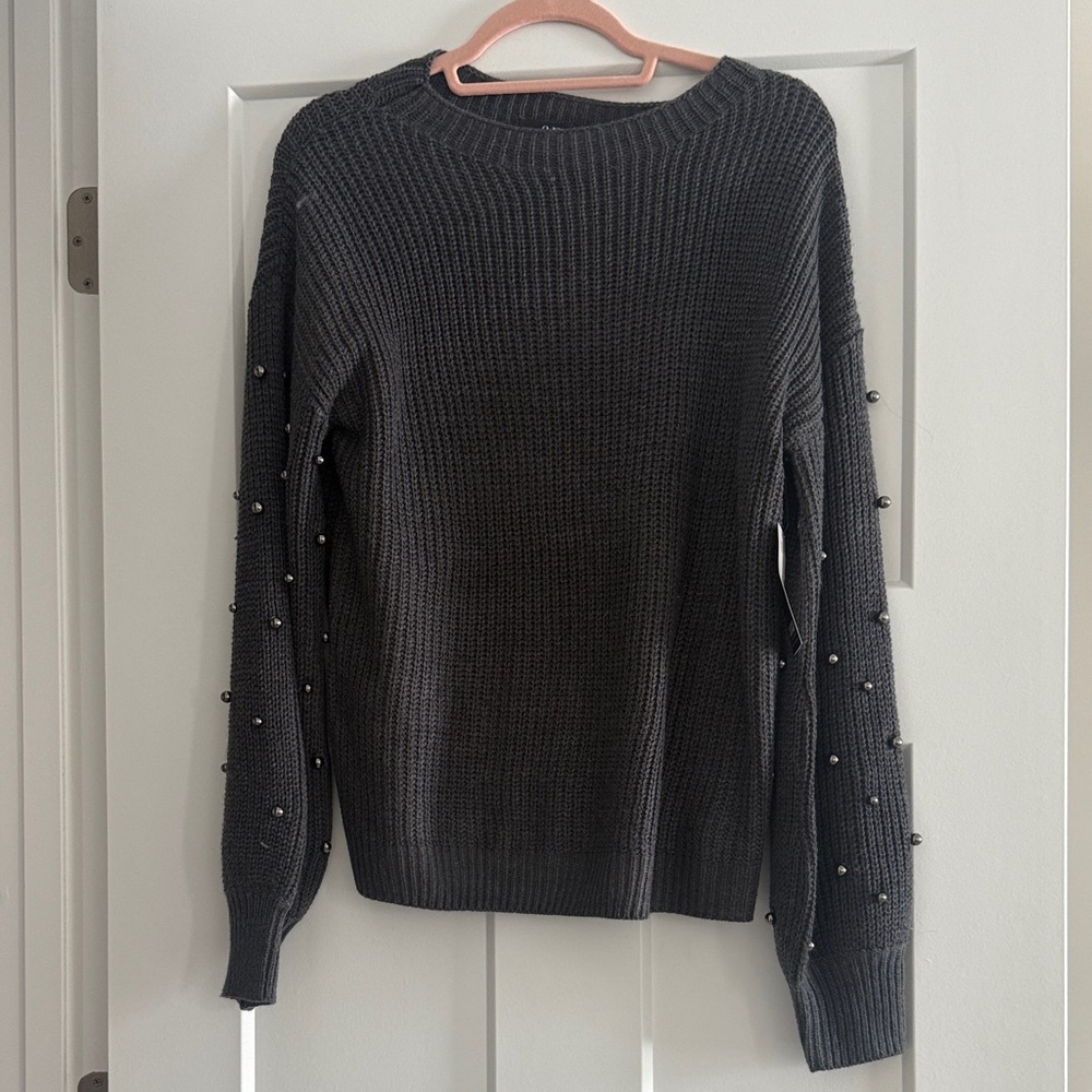 a.n.a Dark Gray Sweater with Bead Accents